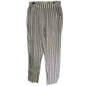 Tina + Jo Women's Linen Cotton Blend Gray White Striped Loose Pants Size Small